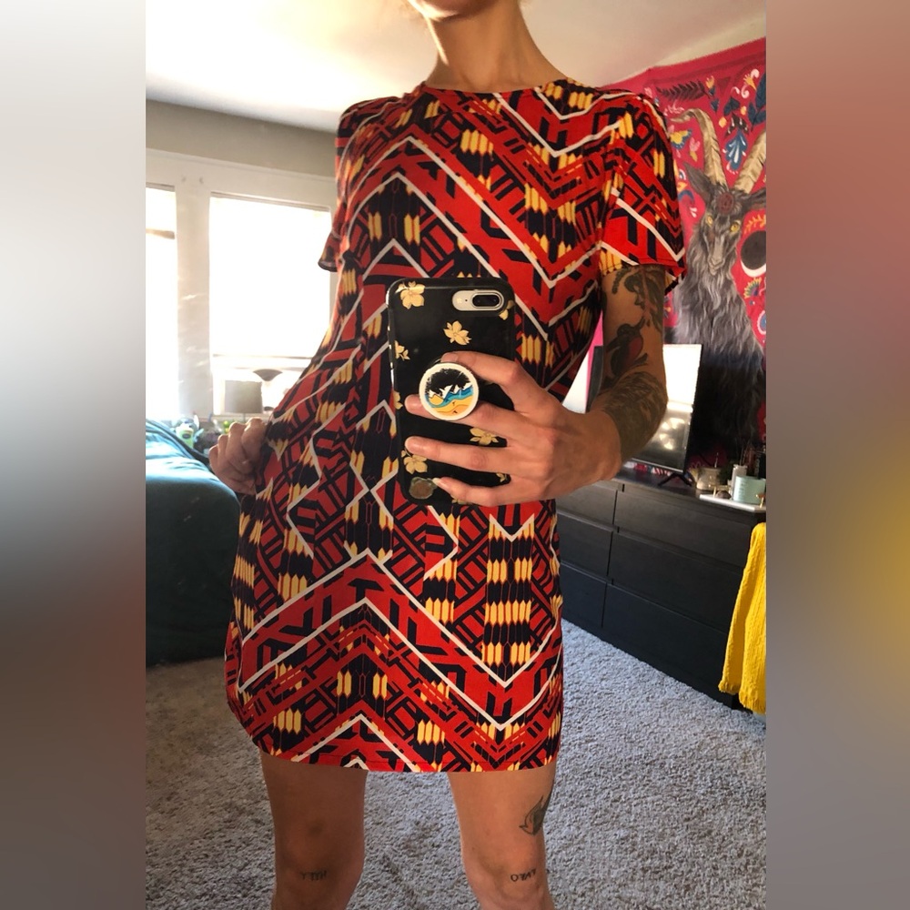 Moon Collection Retro Inspired Abstract Pattern Mini Shift Dress